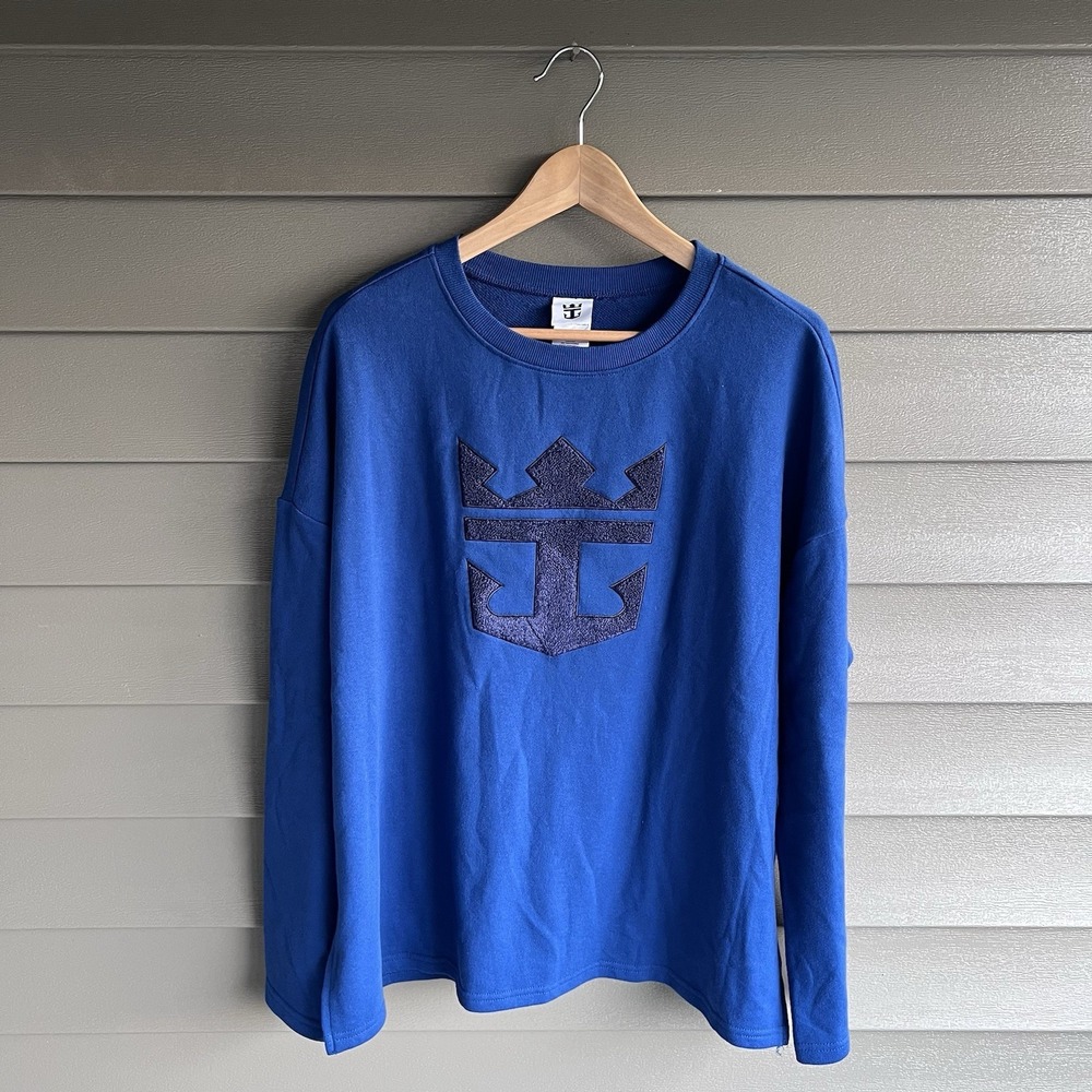 Royal Caribbean Sweatshirt Large Blue Terrycloth Logo Cruise